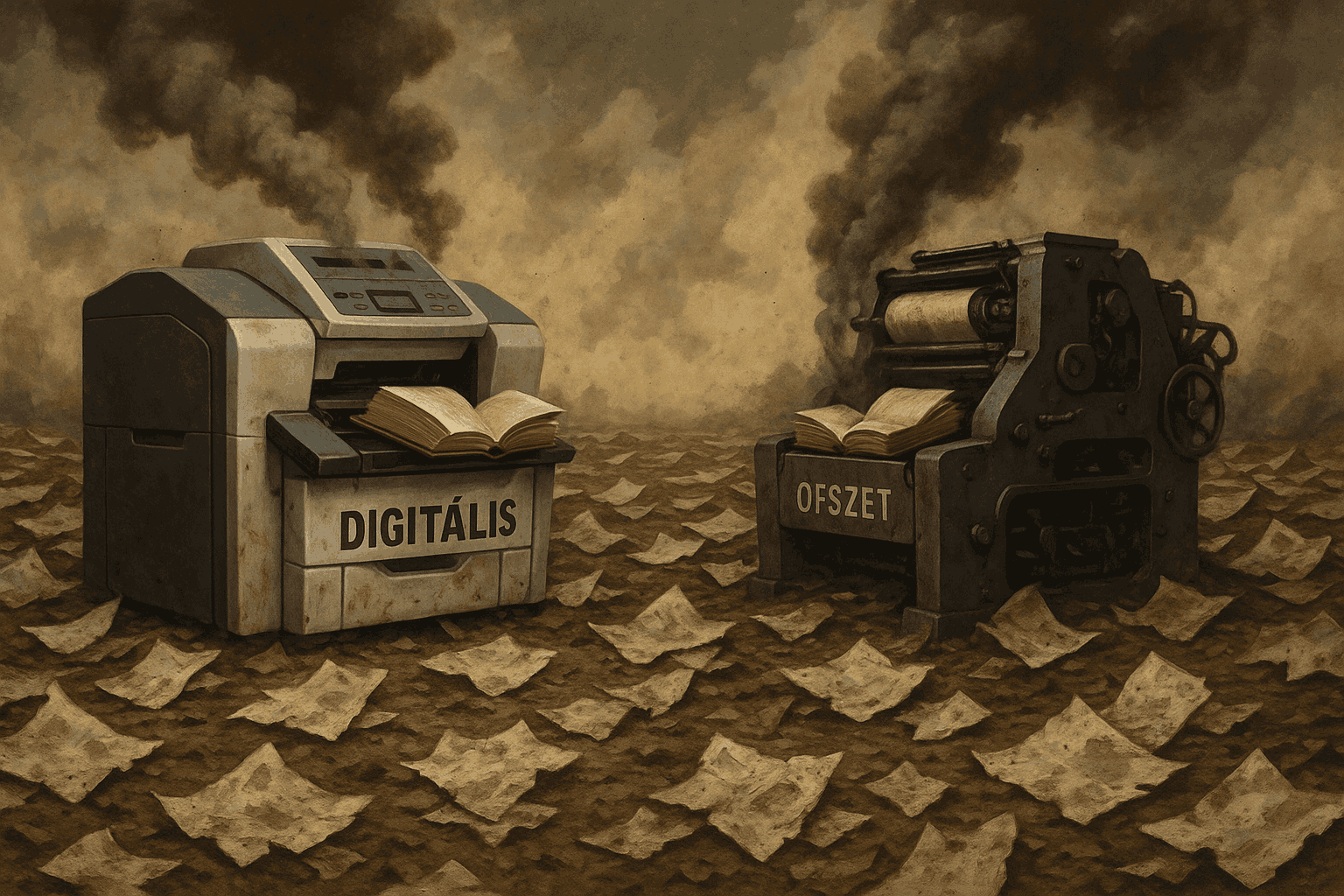 Digitális és ofszet könyvnyomtatás harcszerű jelenetben